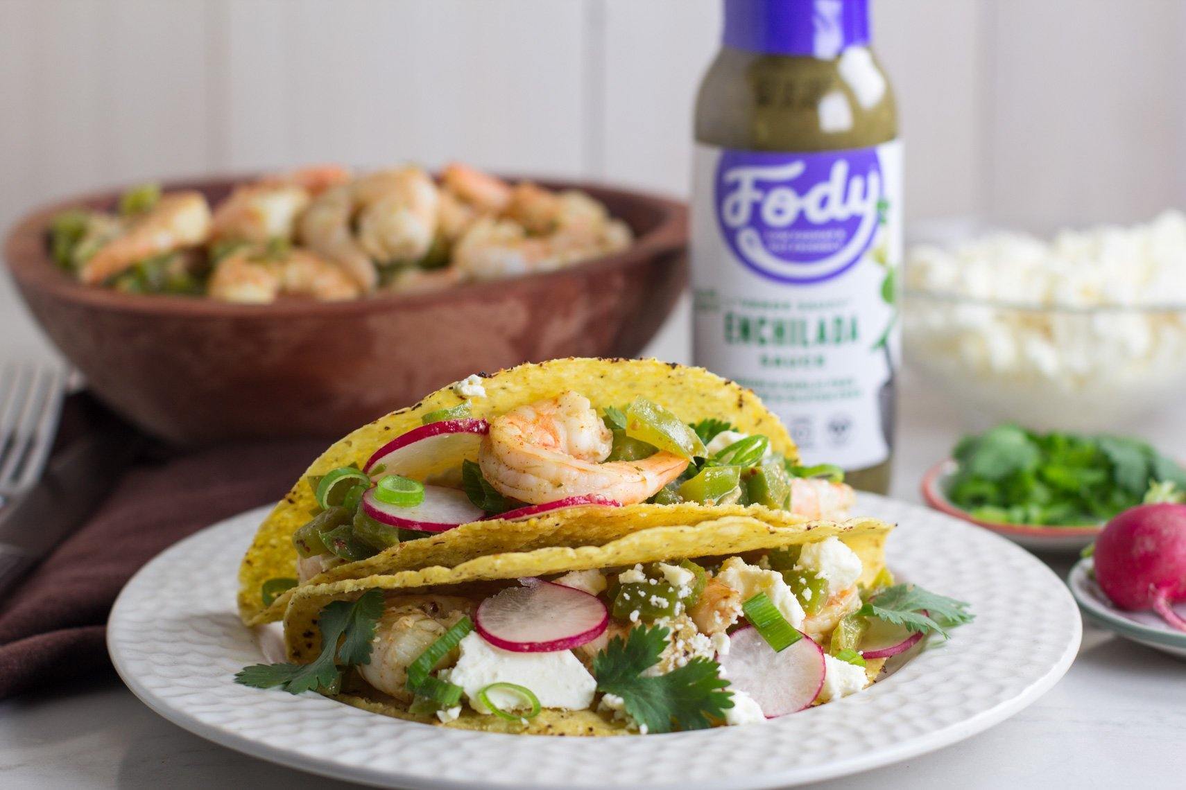 Low Fodmap Shrimp Tacos With Green Enchilada Sauce Fody Food Co Usa 2389