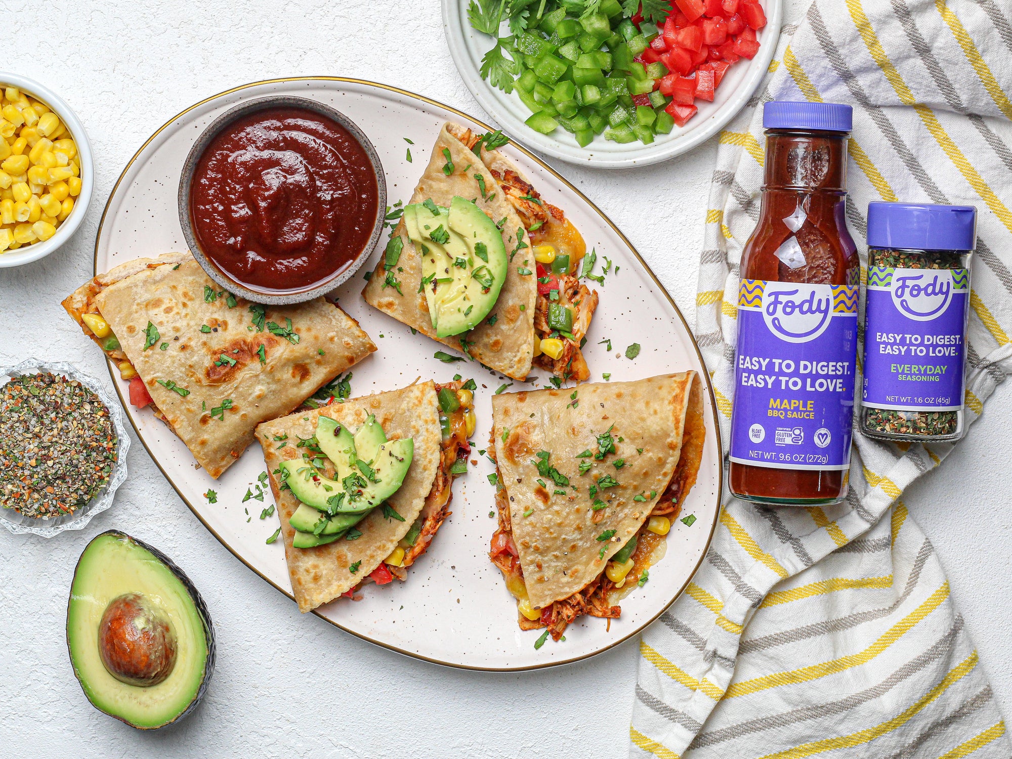 Low-FODMAP Chicken Quesadillas with Maple BBQ Sauce