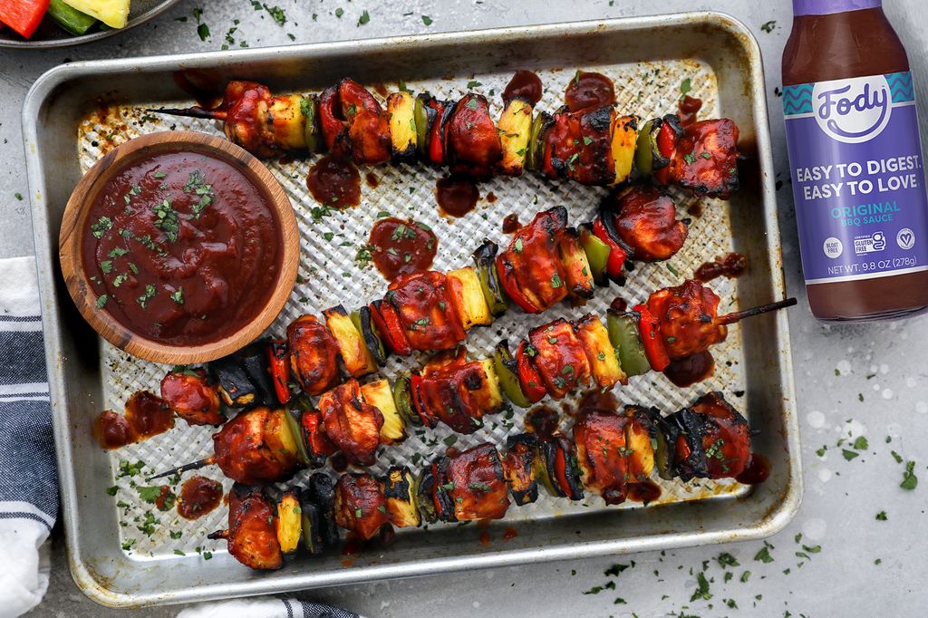 Kebabs with Fody Foods original BBQ Sauce