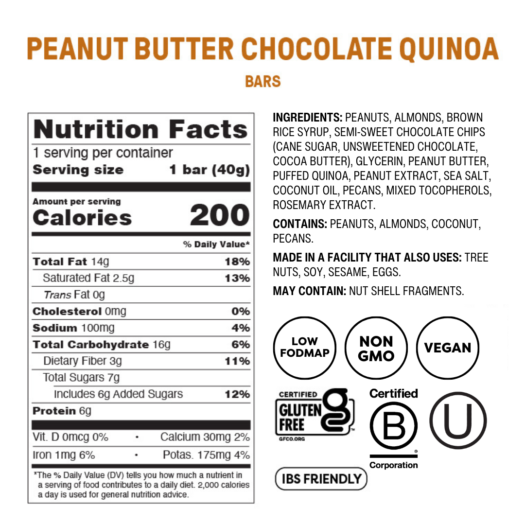 Peanut Butter Chocolate Quinoa Snack Bars - Box of 12